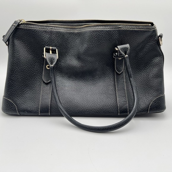 Vintage Dooney & Bourke Black Large Leather Double Handle Zipper Shoulder Bag - Picture 2 of 9